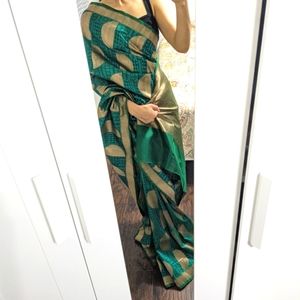 Beautiful blue green silk patola saree- like new!